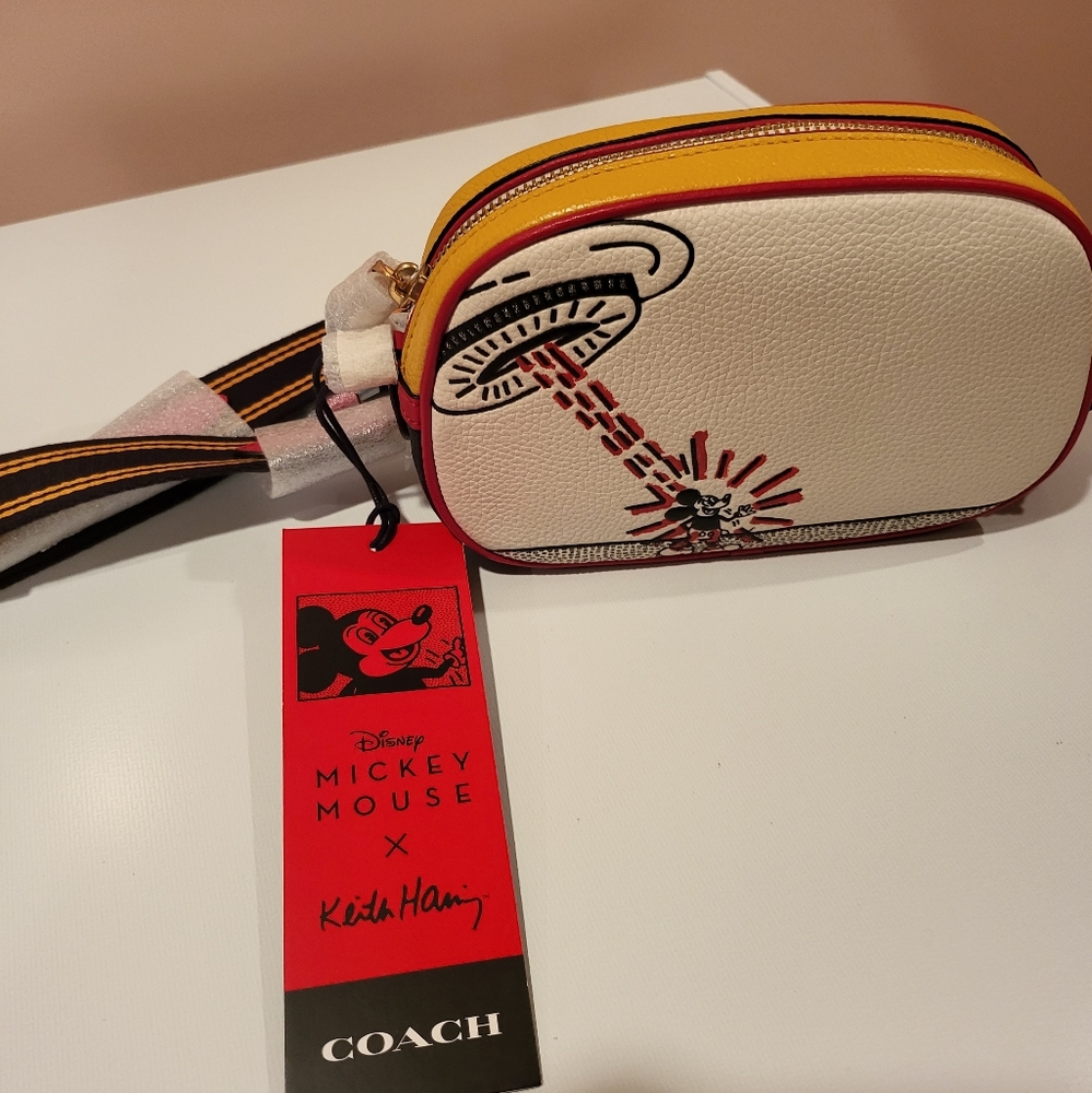 NWT Coach Disney Mickey Mouse X Keith Haring Mini Camera Crossbody Bag 6…